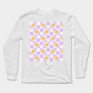 Floral Checkerboard Lila pattern Long Sleeve T-Shirt